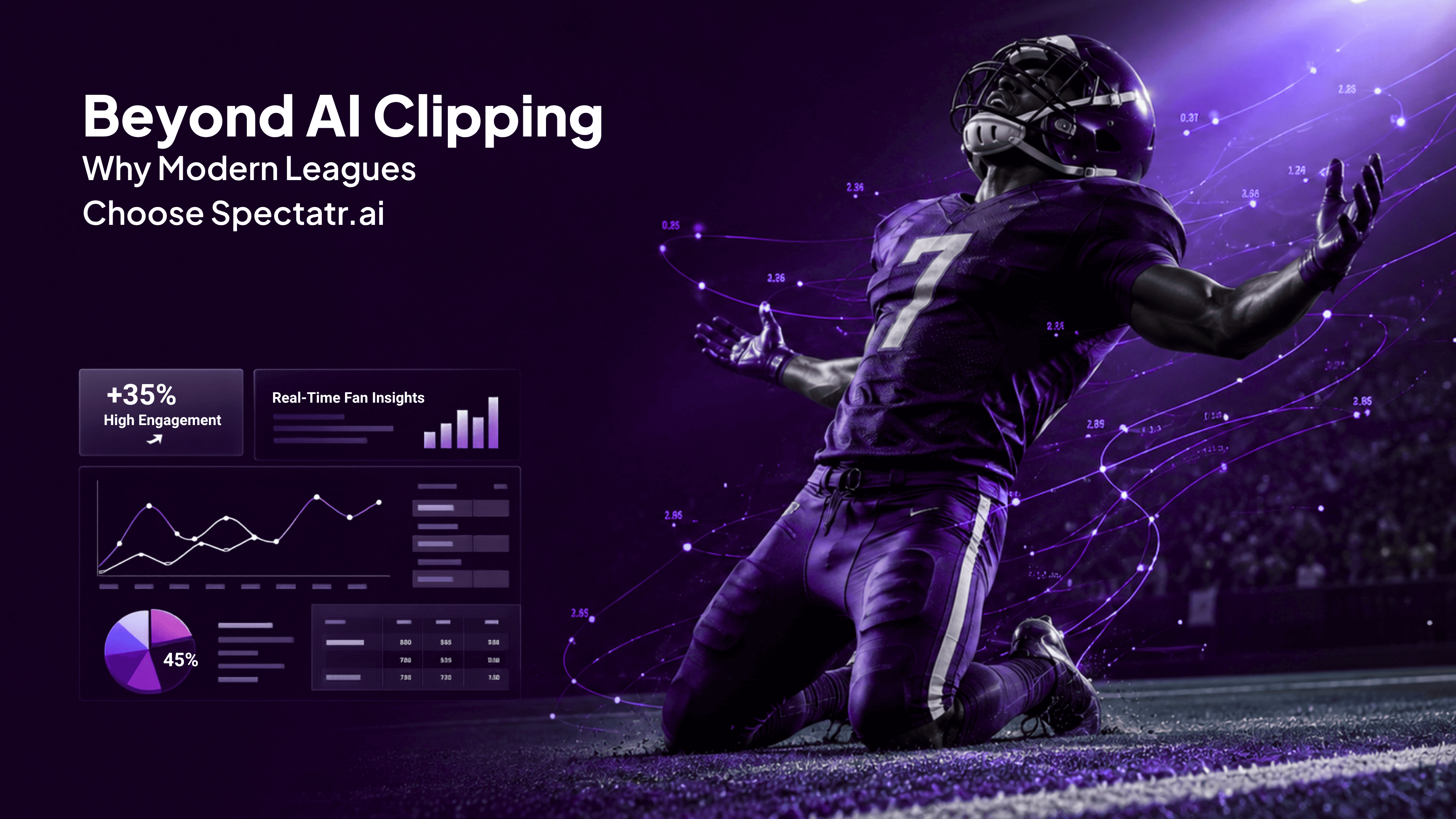 Hero image for a Magnifi alternative guide showing an AI-powered sports analytics visualization with a football player celebrating under stadium lights.